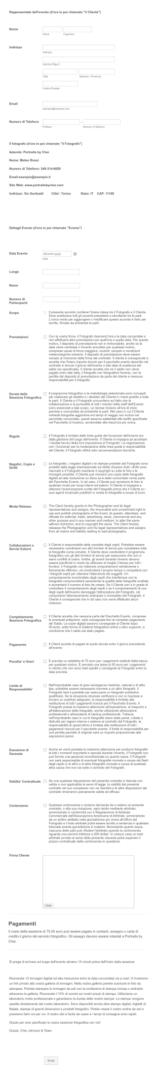 Contratto Per Servizio Fotografico Form Template