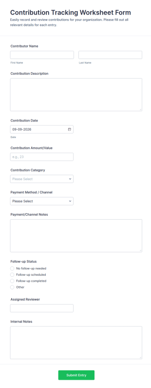 Contribution Tracking Worksheet Form Template