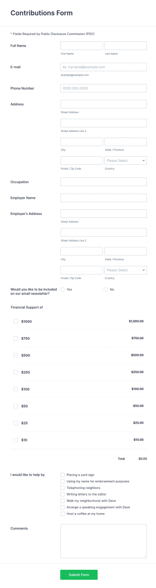 Contribution Form Template