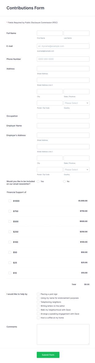 Contribution Form Template