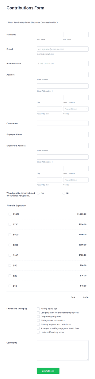 Contribution Form Template
