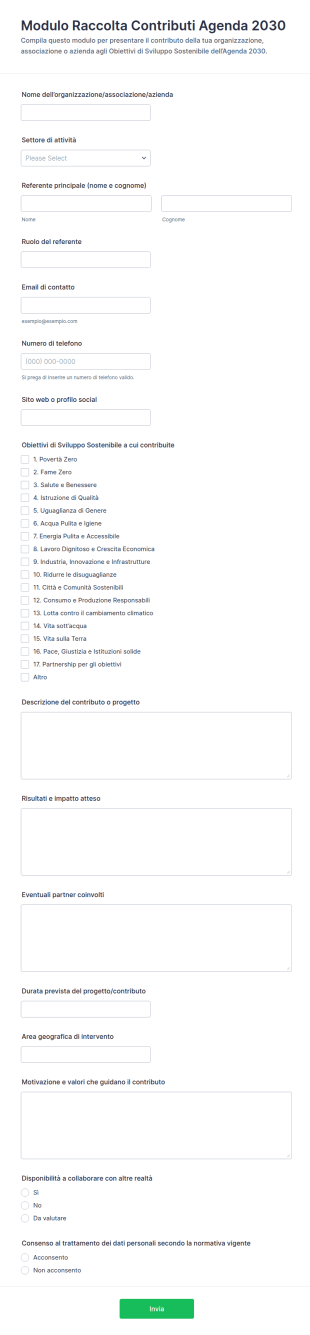 Contributo Agli Obiettivi Dell’Agenda 2030 Survey