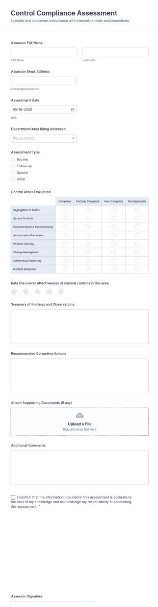Control Compliance Assessment Form Template