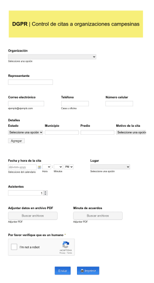 Control De Citas De Organizaciones Campesinas Form Template