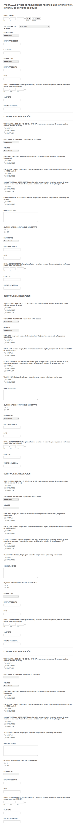 Control De Ingreso De Materia Prima