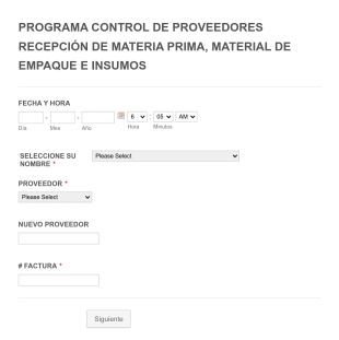 Control De Ingreso De Materia Prima Form Template