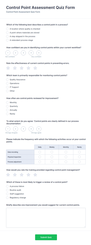 Control Point Assessment Quiz Form Template