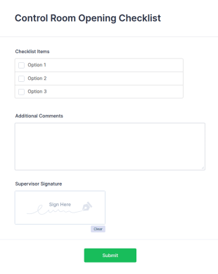 Control Room Opening Checklist Form Template