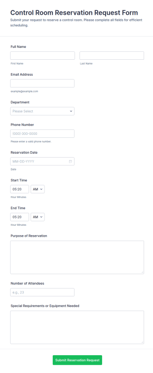 Control Room Reservation Request Form Template