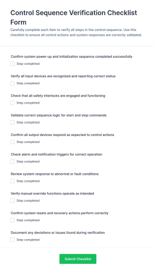 Control Sequence Verification Checklist Form Template