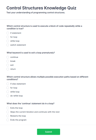 Control Structures Knowledge Quiz Form Template