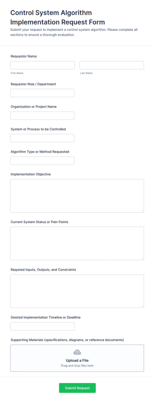 Control System Algorithm Implementation Request Form Template