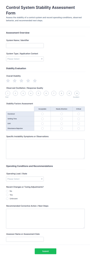 Control System Stability Assessment Form Template