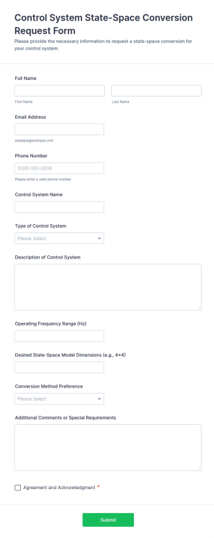 Control System State Space Conversion Request Form Template