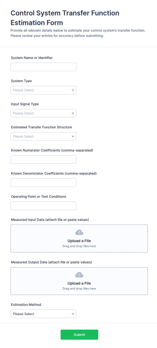 Control System Transfer Function Estimation Form Template