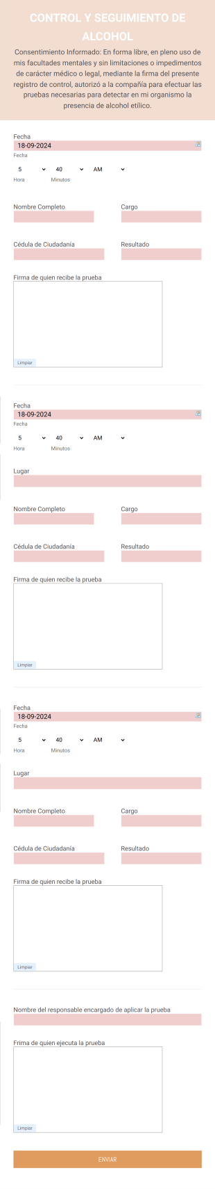 Control Y Seguimiento De Las Pruebas De Alcoholemia Y Otras Drogas Form Template