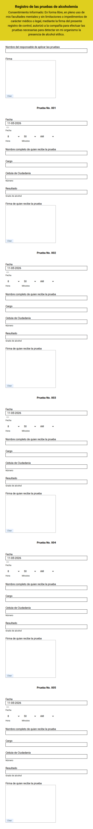 Control Y Seguimiento De Pruebas De Alcoholemia Para Empleados
