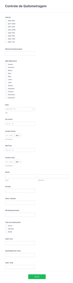 Controle De Quilometragem Form Template