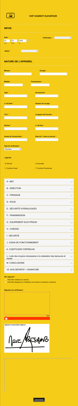 Contrôles Chariots élévateurs Form Template