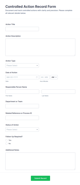 Controlled Action Record Form Template