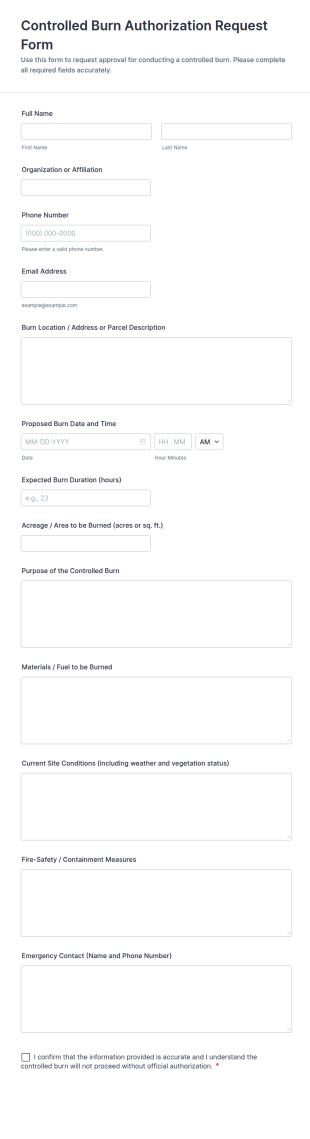 Controlled Burn Authorization Request Form Template