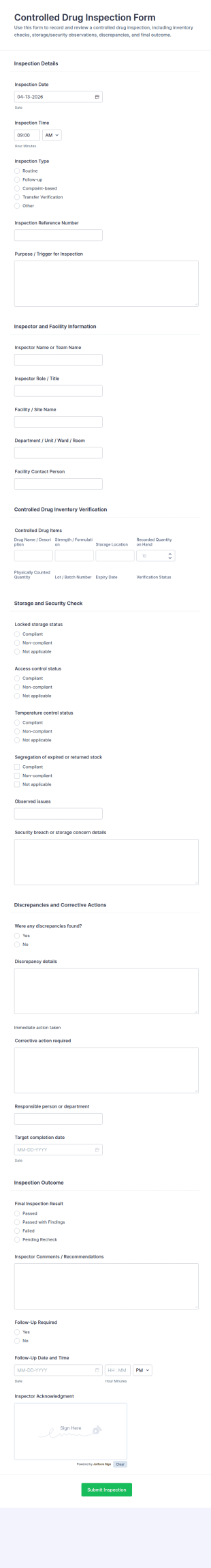 Controlled Drug Inspection Form Template