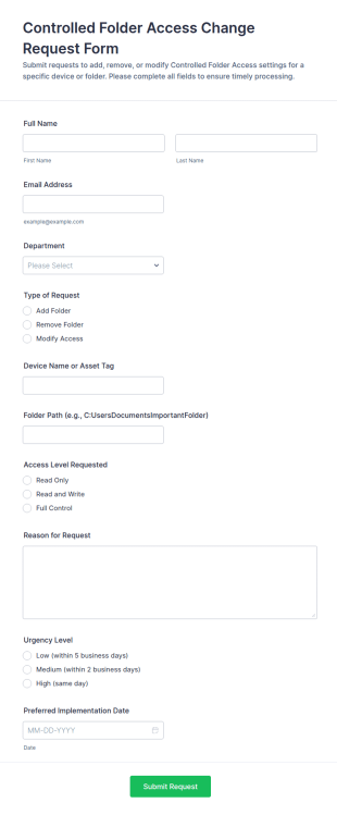 Controlled Folder Access Change Request Form Template