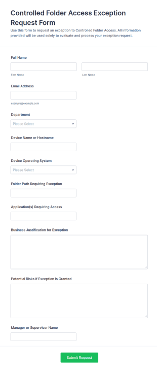 Controlled Folder Access Exception Request Form Template