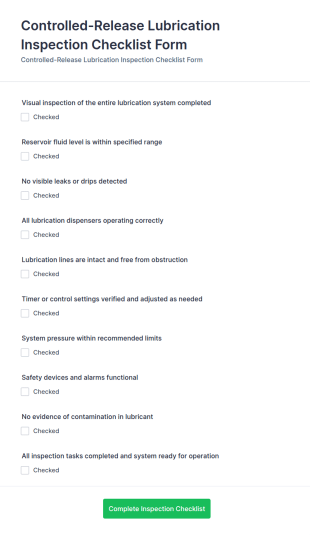 Controlled Release Lubrication Inspection Checklist Form Template
