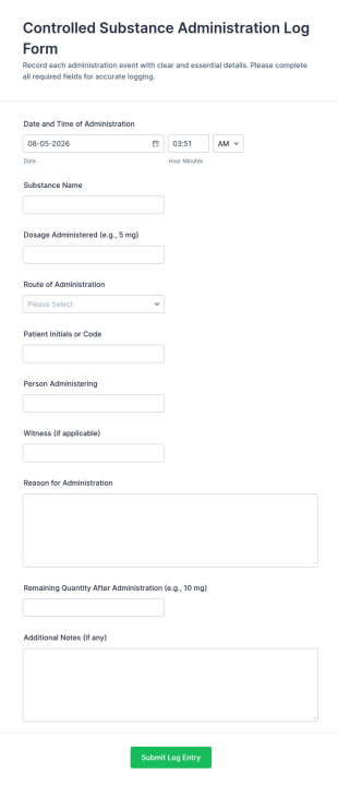 Controlled Substance Administration Log Form Template