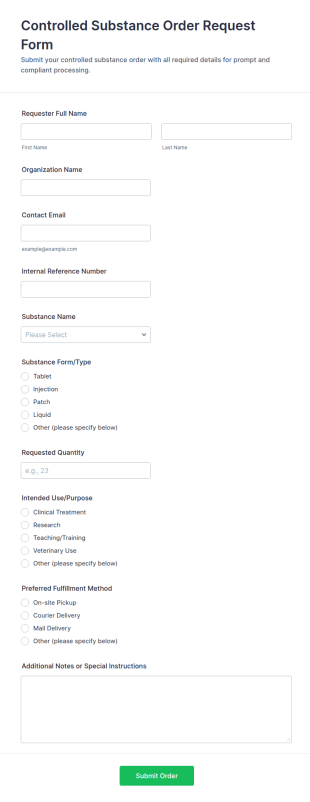 Controlled Substance Order Request Form Template