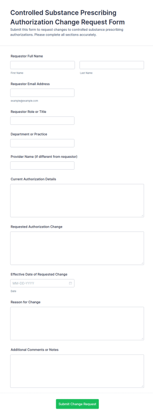 Controlled Substance Prescribing Authorization Change Request Form Template