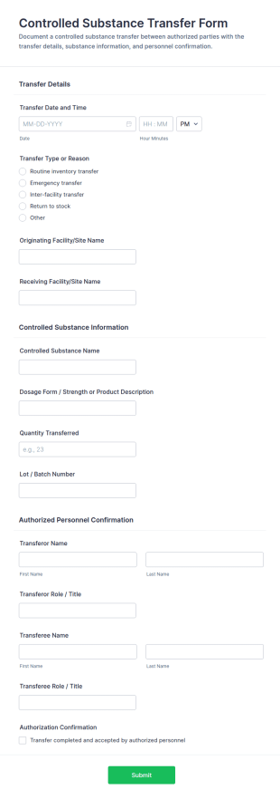 Controlled Substance Transfer Form Template