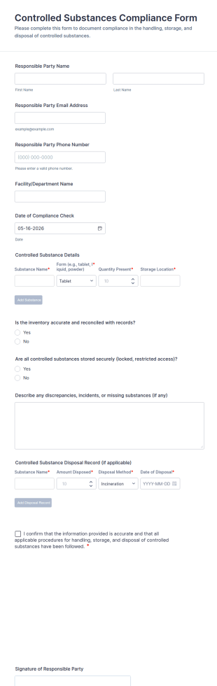 Controlled Substances Compliance Form Template