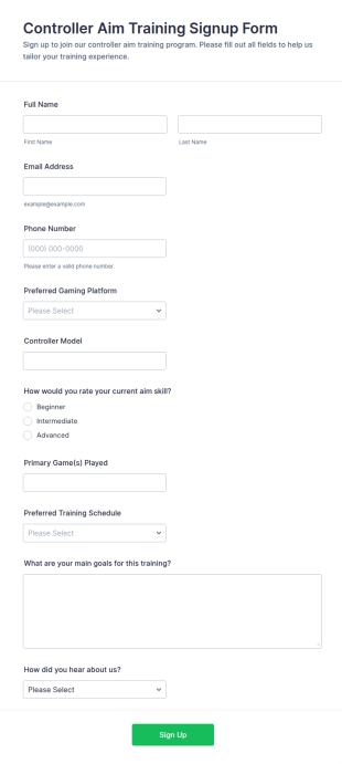 Controller Aim Training Signup Form Template
