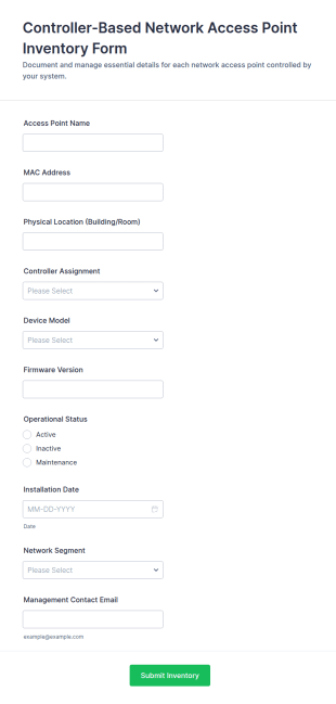 Controller Based Network Access Point Inventory Form Template