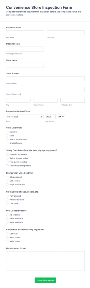 Convenience Store Inspection Form Template
