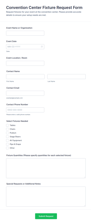 Convention Center Fixture Request Form Template
