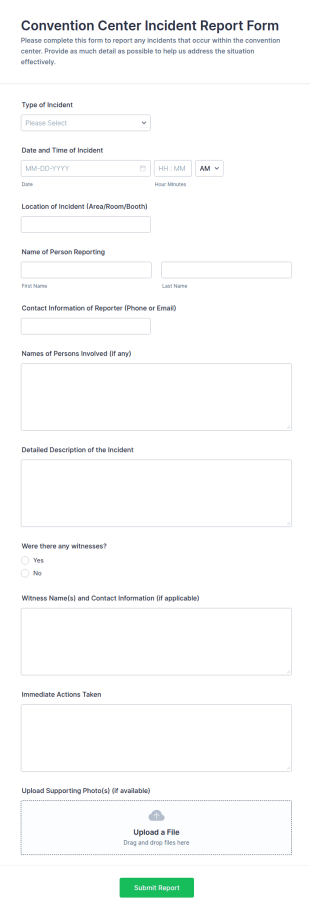 Convention Center Incident Report Form Template