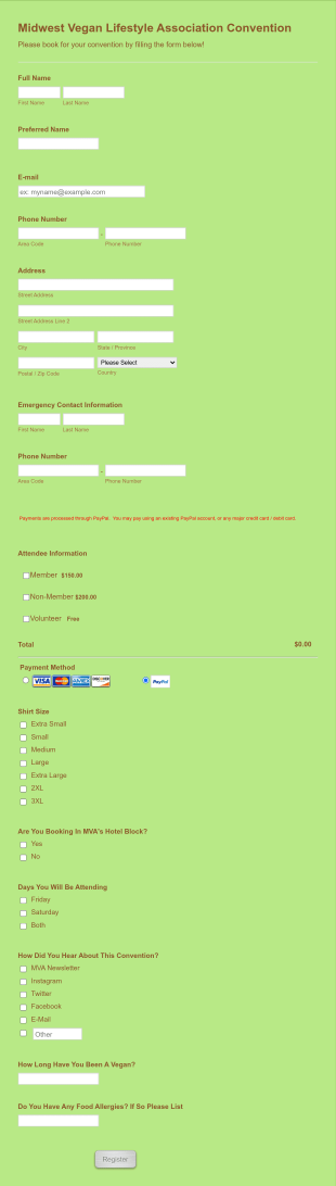 Convention Registration Form Template