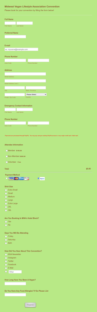 Convention Registration Form Template