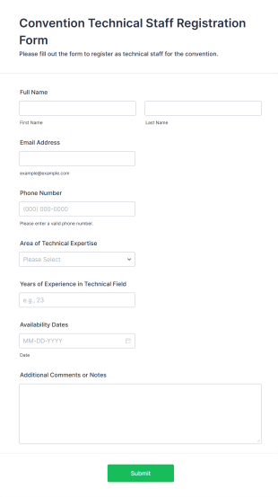 Convention Technical Staff Registration Form Template