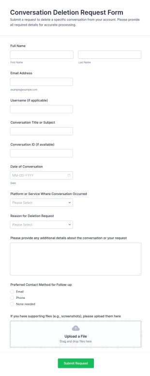 Conversation Deletion Request Form Template
