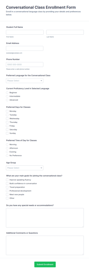 Conversational Class Enrollment Form Template