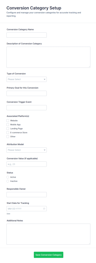 Conversion Category Setup Form Template
