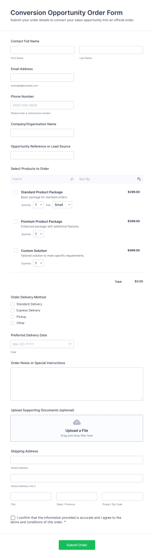 Conversion Opportunity Order Form Template