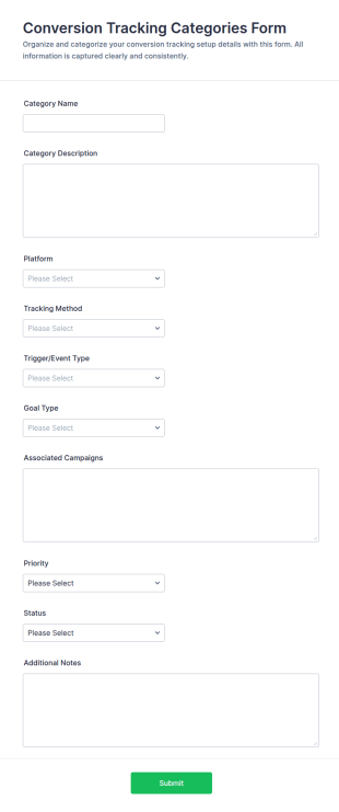 Conversion Tracking Categories Form Template