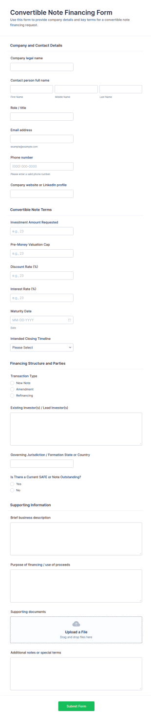 Convertible Note Financing Form Template