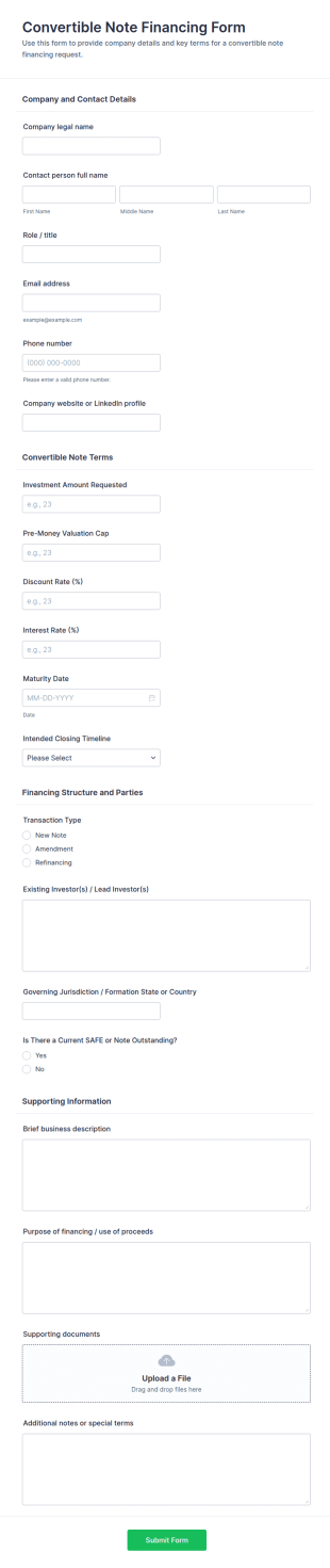 Convertible Note Financing Form Template