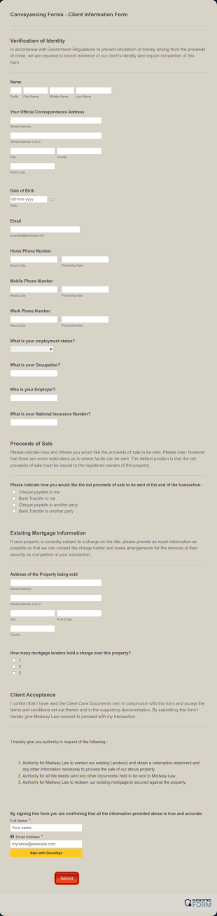 Conveyancing Forms Client Information Form Template